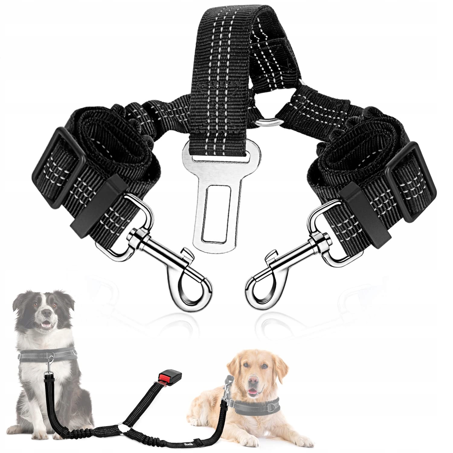 Slowton Pás do auta pro psa Regulovatelný Reflexní Bezpečný Černý