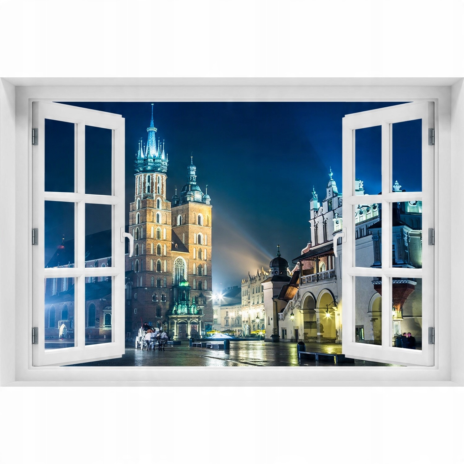 

Naklejka na ścianę 3D Okno widok Kraków nocą 90x60