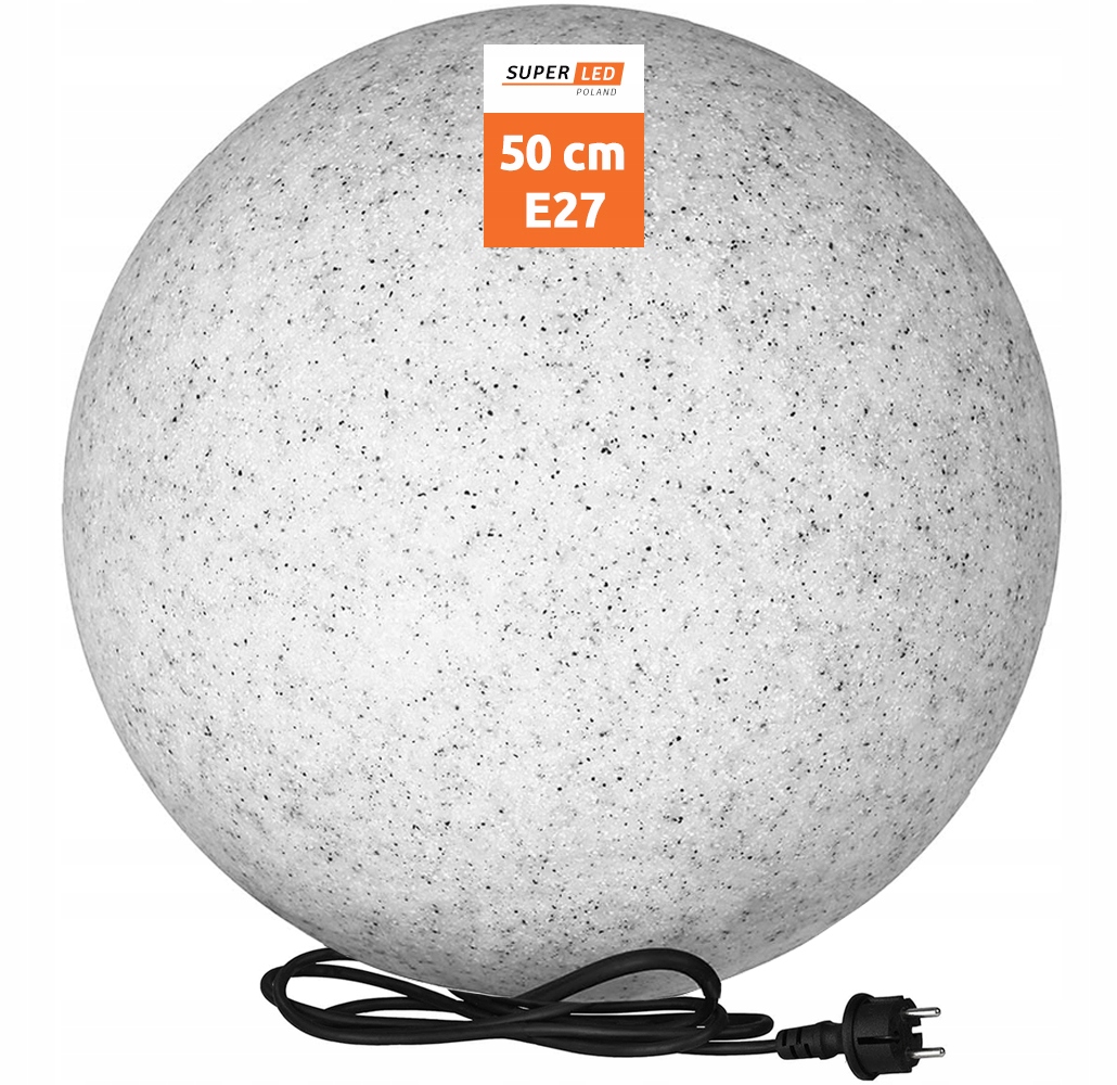 Led zahradní koule 230V E27 50 cm Kamenná Betonová s kabelem a zástrčkou