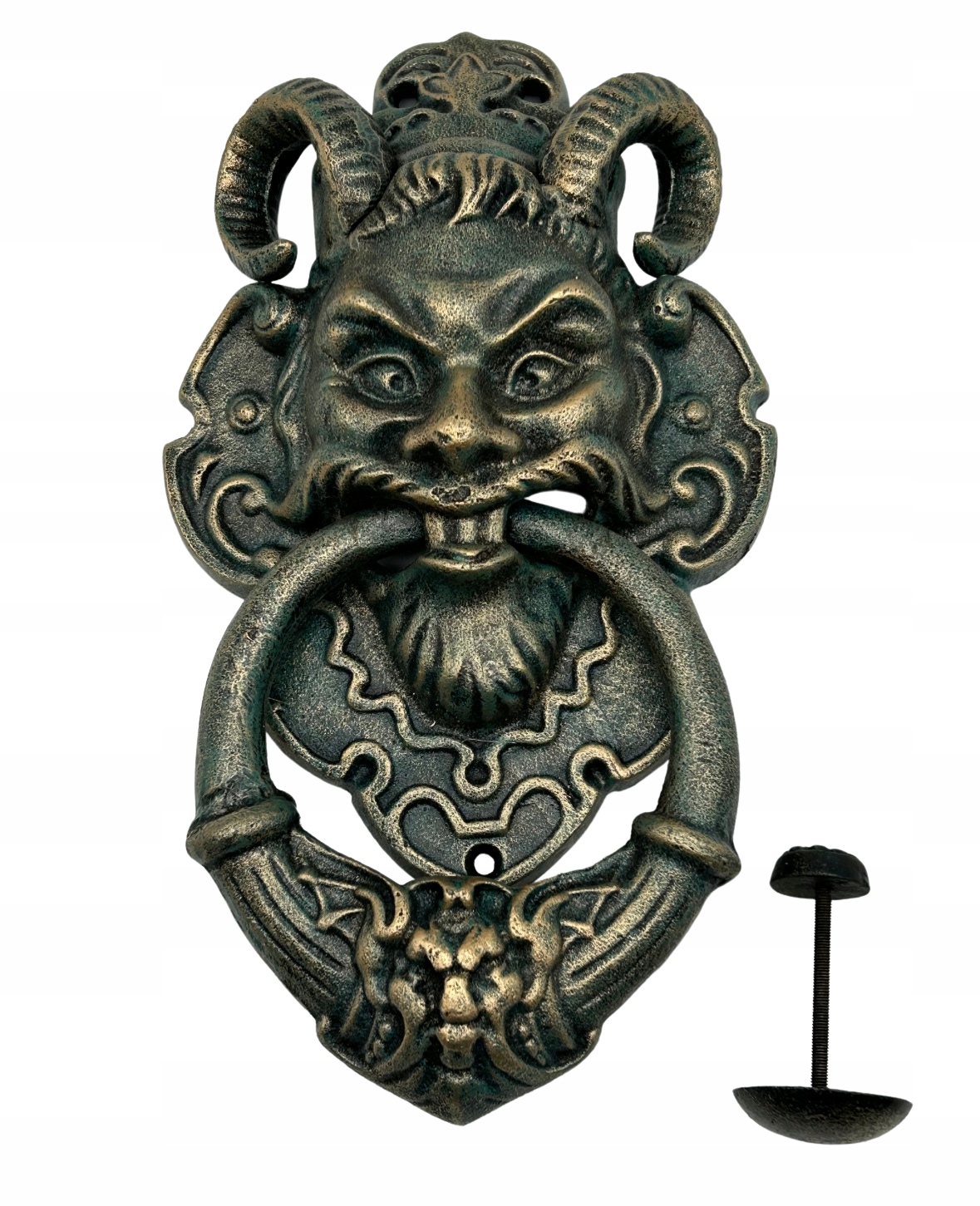 KOŁATKA RZEŹBA Z ŻELIWA DIABEŁ MASZKARON