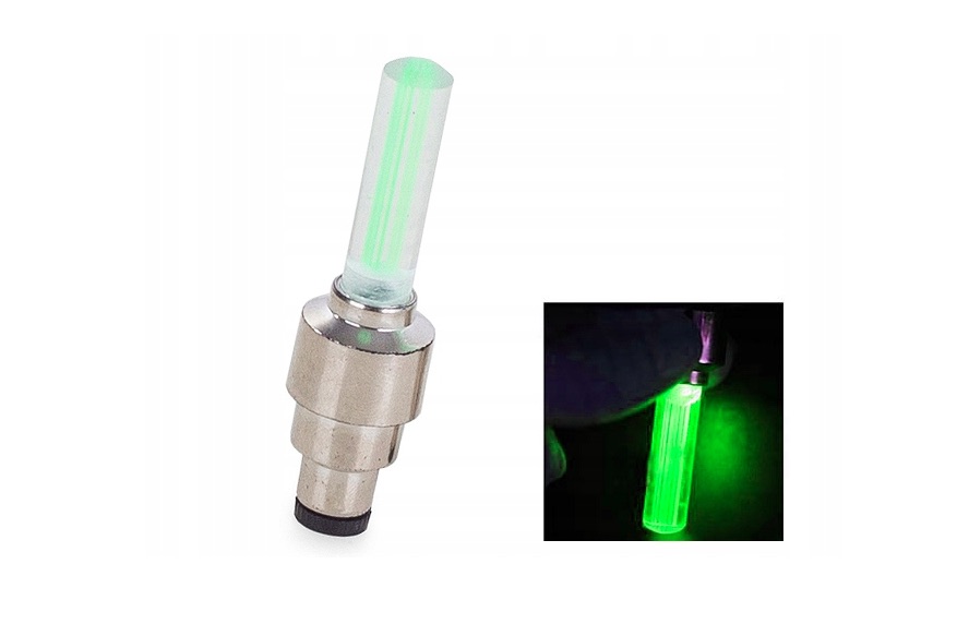 ŚWIECĄCY WENTYL LED ZIELONY DO ROWERU MOTORU 2 SZTUKI NA KOŁO WENTYLEK Źródło światła dioda LED