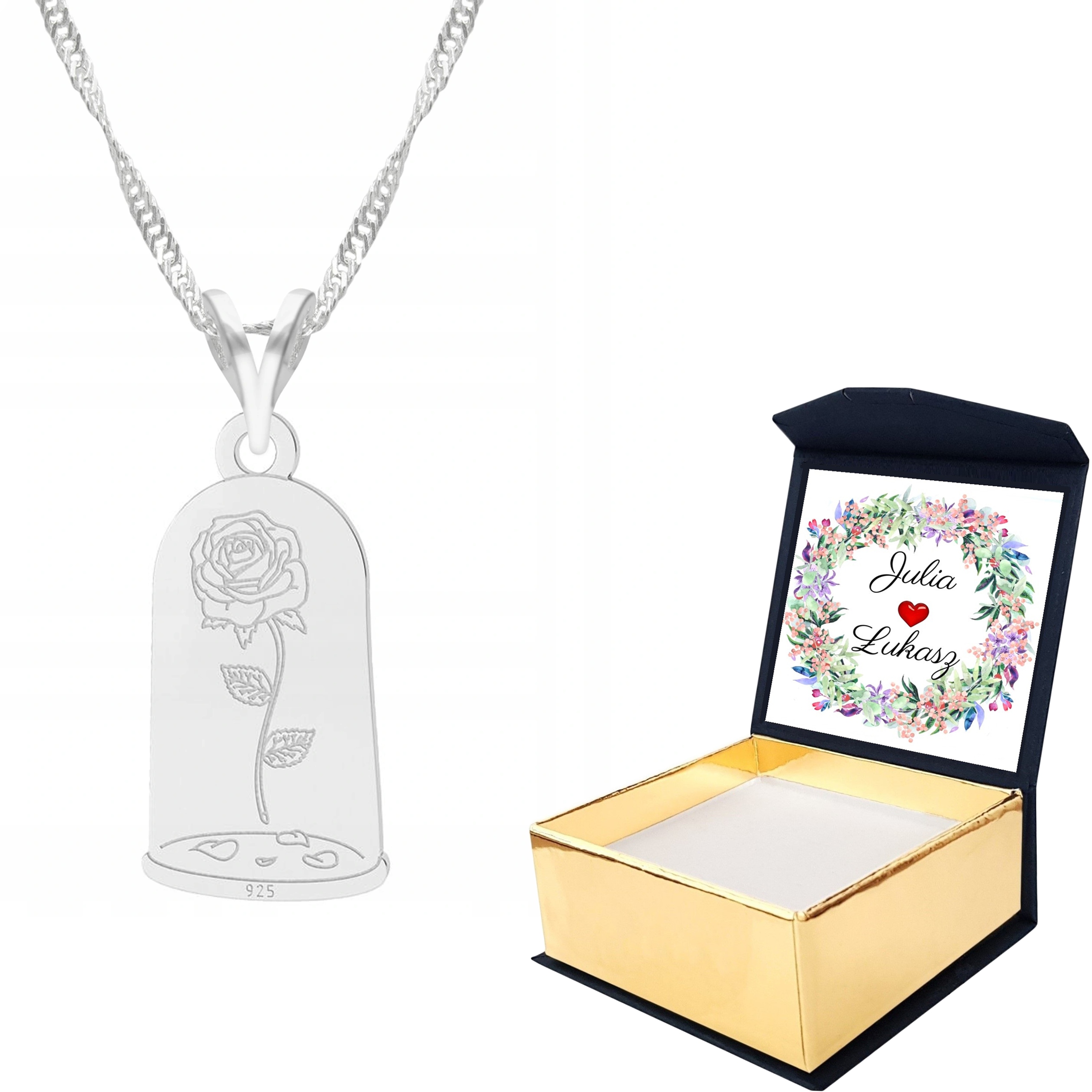 Stříbrný náhrdelník Růže Květina Rose Vlastní Potisk