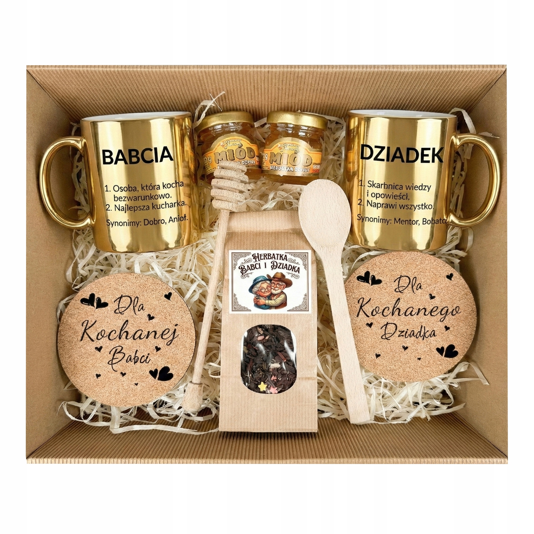 Na Dzień Babci I Dziadka Duży Box Prezentowy Złote Kubki W Zestawie
