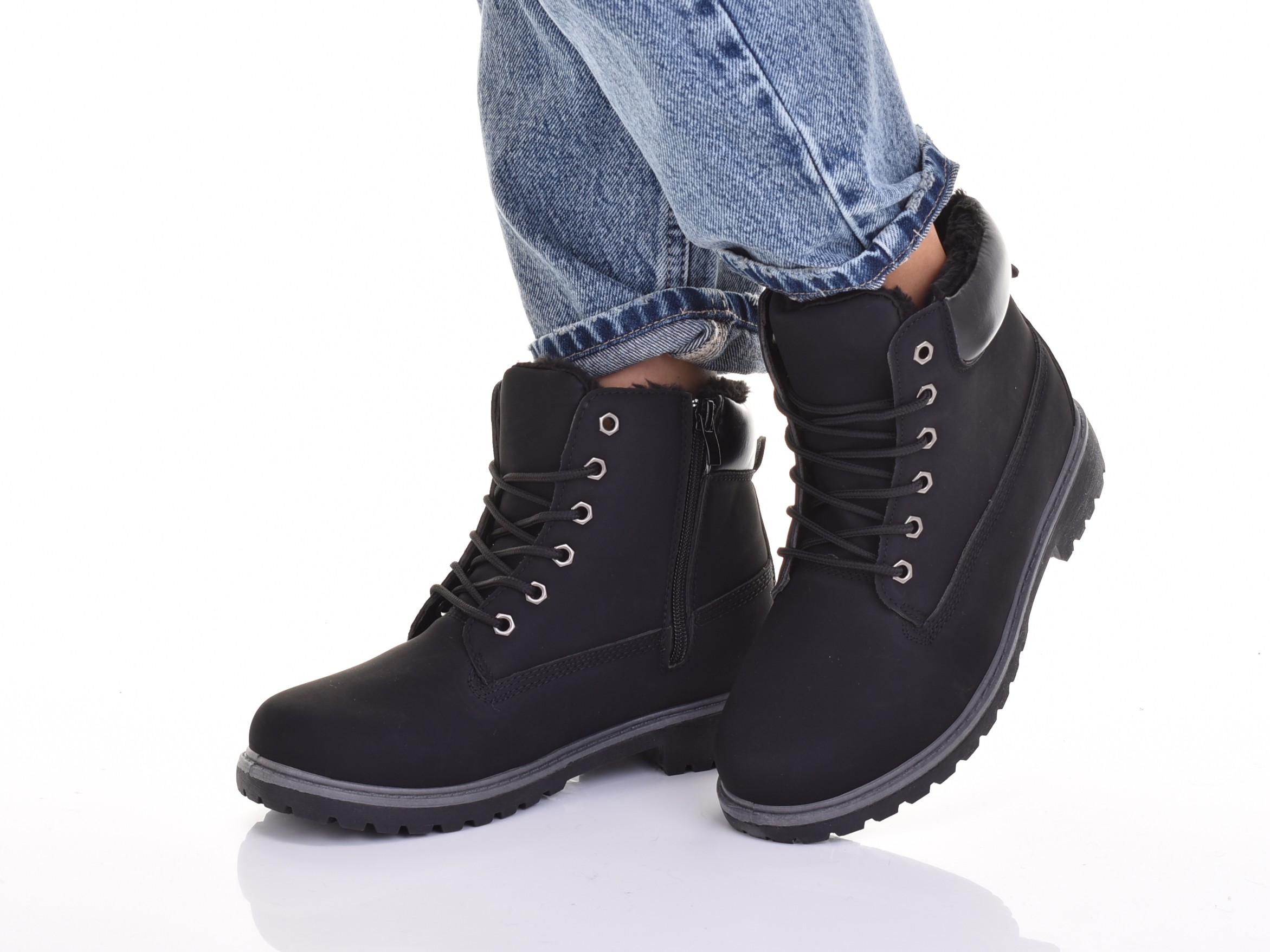 KLASYCZNE TRAPERY ZIMOWE BUTY DAMSKIE BOTKI OCIEPLONE FUTERKIEM SKÓRZANE Rozmiar 36