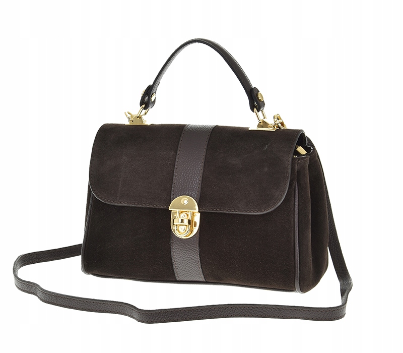 Dámská kabelka kufřík přírodní kůže semiš čokoládově hnědá