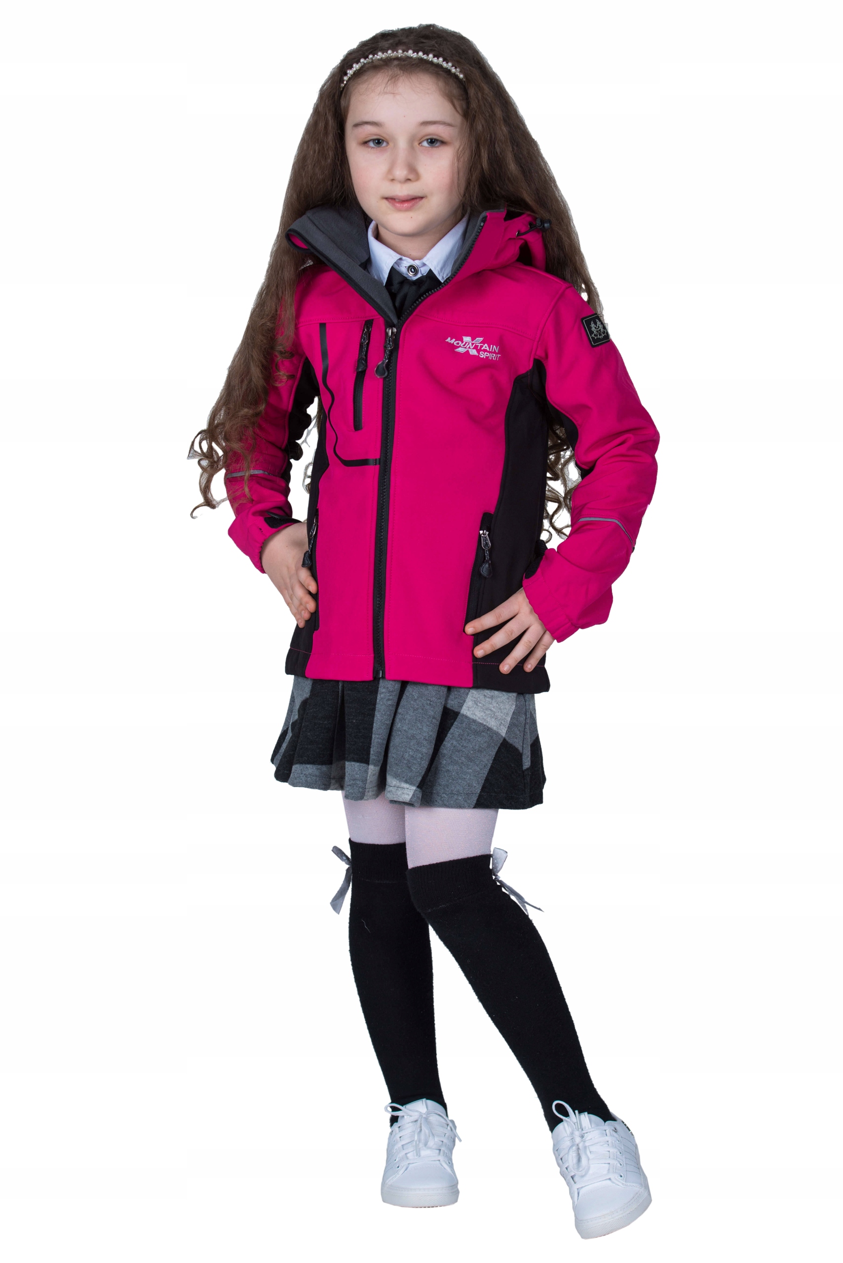 Kurtka dziecięca z odpinanym kapturem softshell Outdoor rozmiar 128-134