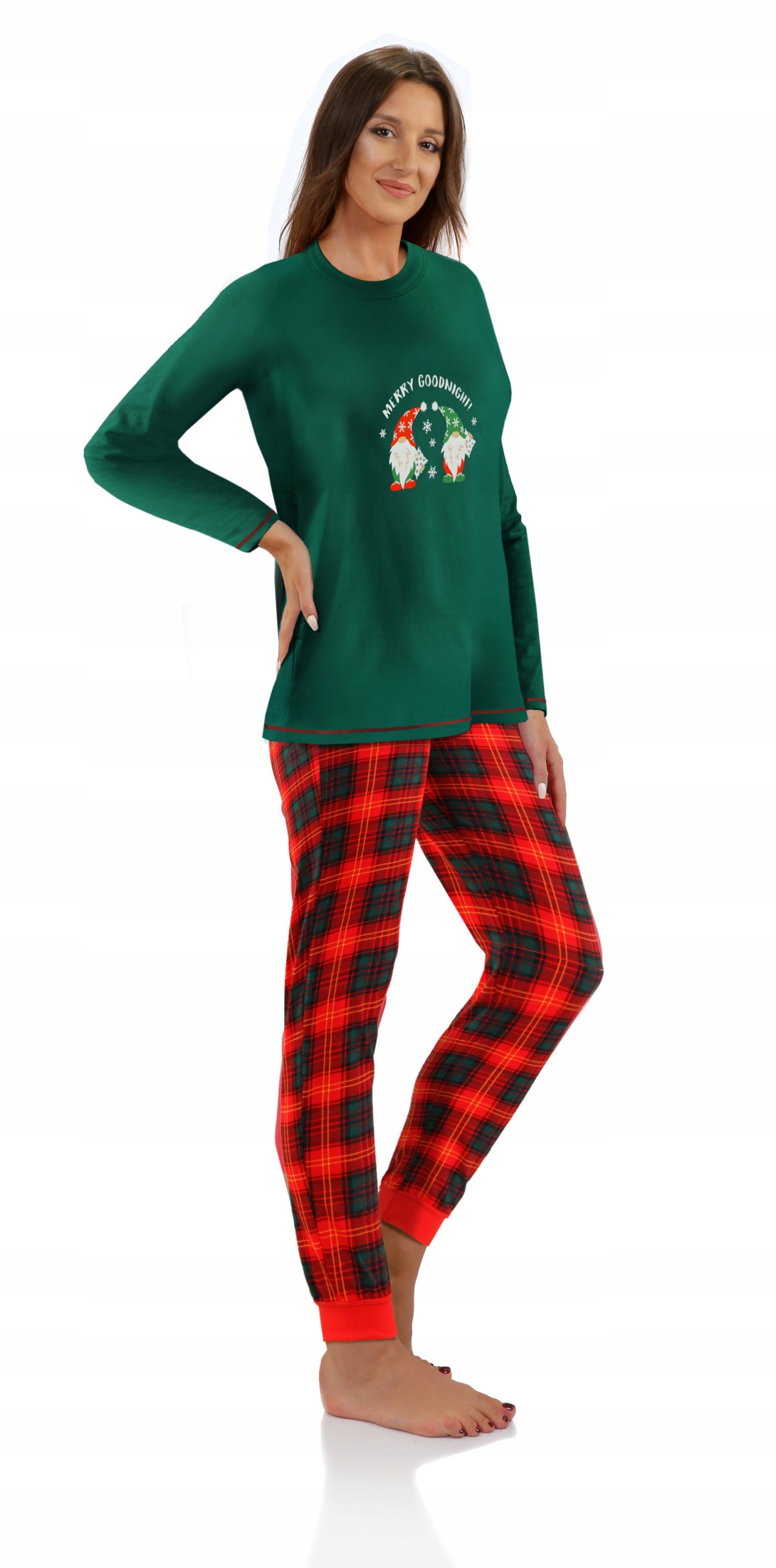 Sesto Senso Dámské dlouhé bavlněné pyžamo 2576 skřítek Zelená L