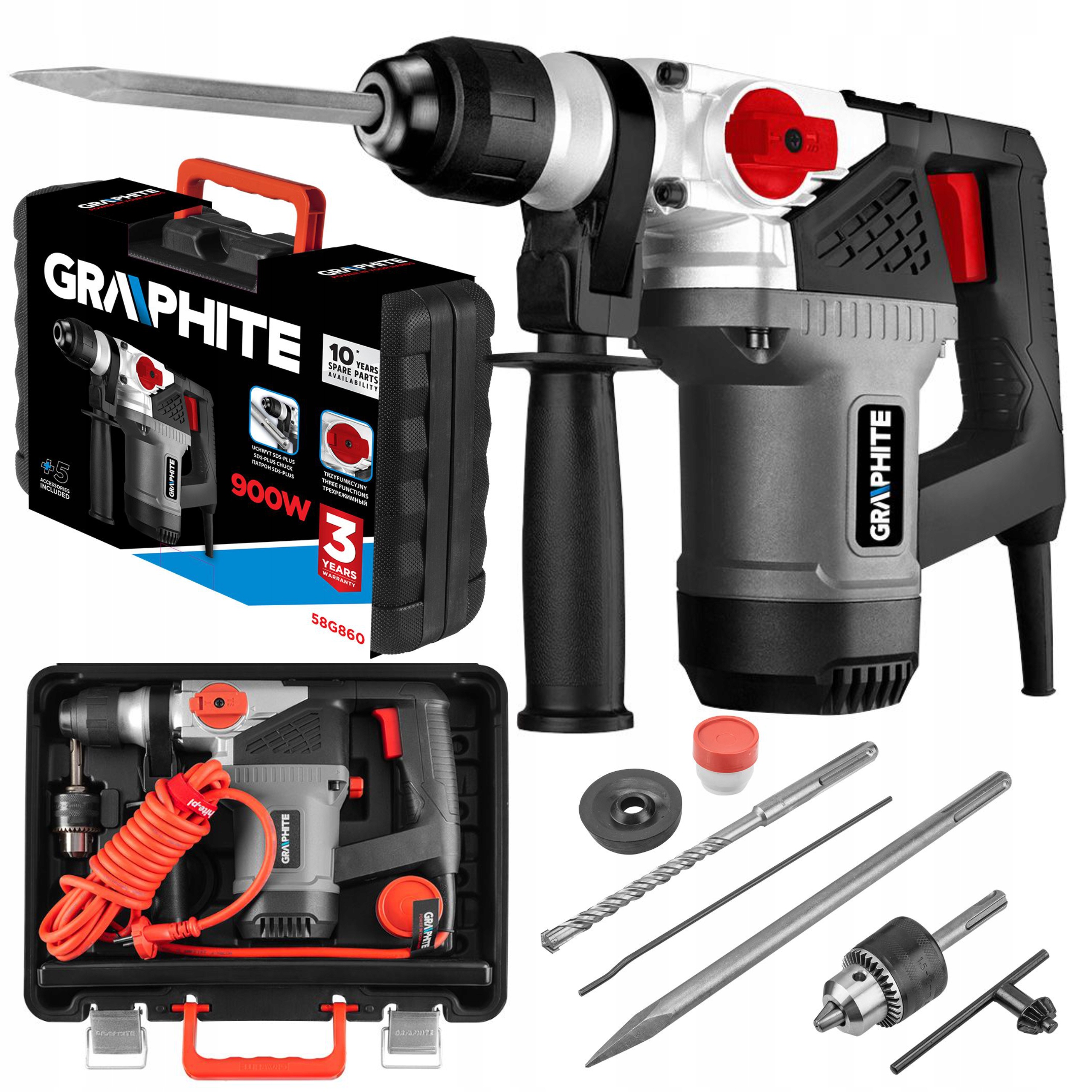 Graphite Příklepové kladivo Sds+ 900W, kufr 58G860 Dláto