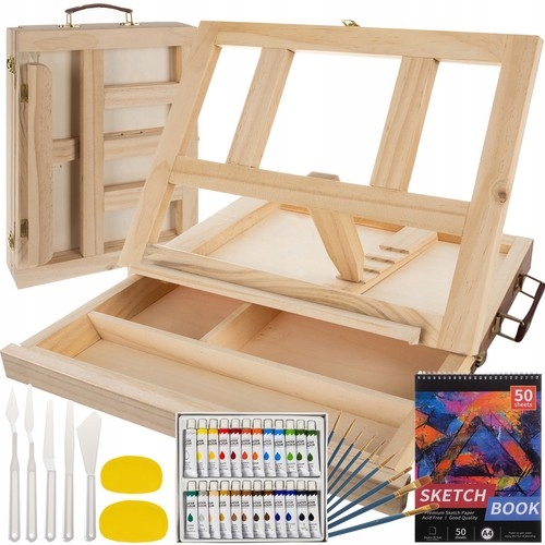 Zestaw do malowania walizka farby sztaluga pędzle