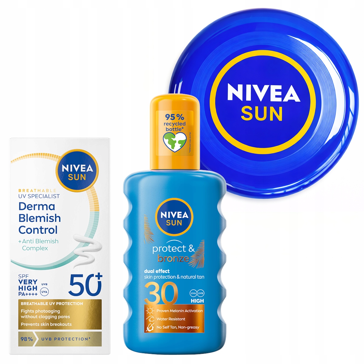 Nivea Sun Sada fluidů SPF50+ Balzám na opalování SPF30 +dárek Frisbee