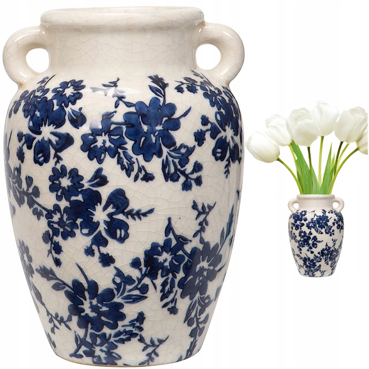 Váza Džbán 23 cm Keramická Na Květiny Retro Bílá Růže Vysoká Do Obývacího Pokoje