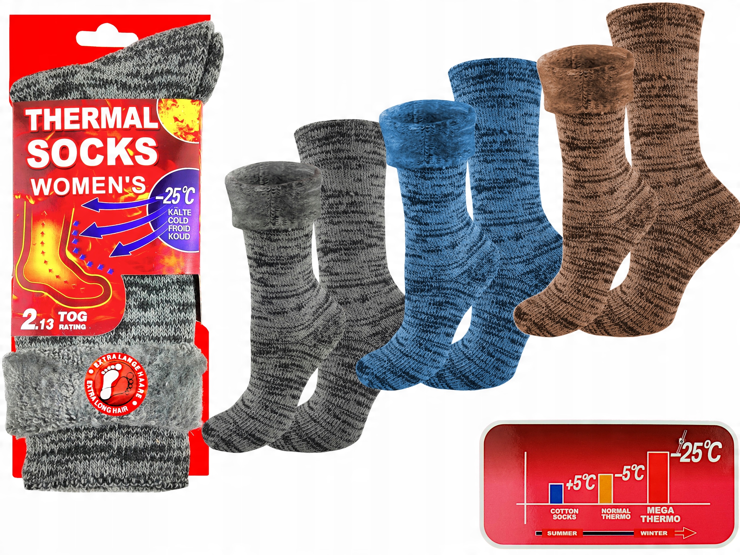 

3X Skarpety Damskie Termo Ciepłe Zimowe -25C