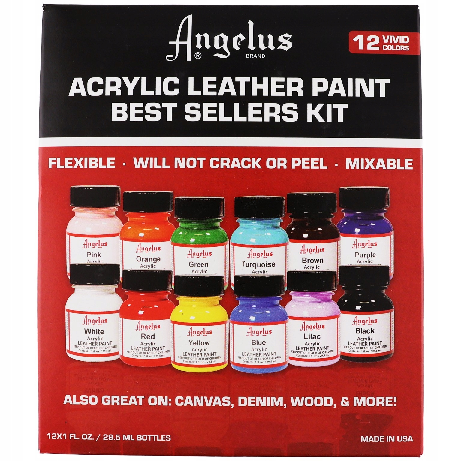 Sada 12 Ks barev na customizaci kožené boty Angelus Best Sellers 12x29.5 ml