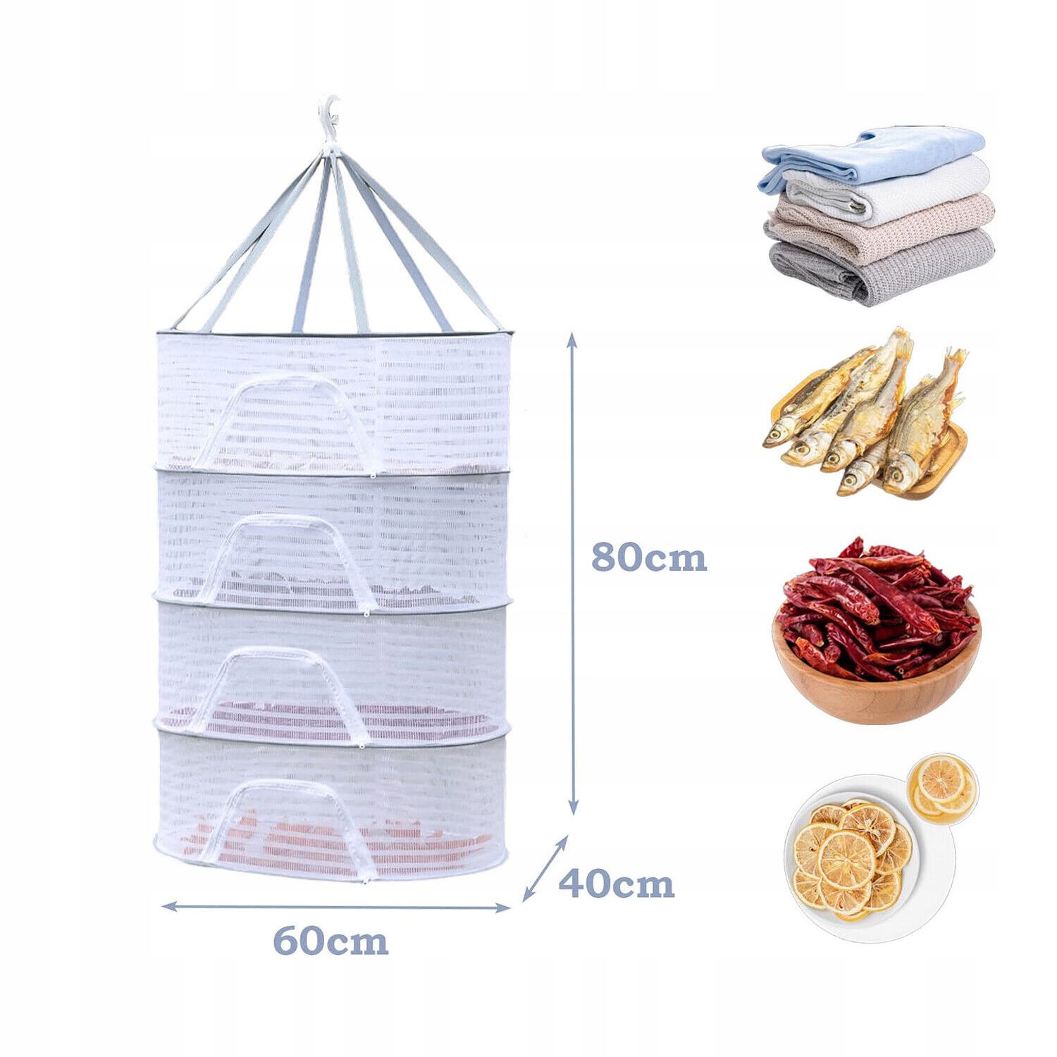 4-WARSTWOWA WISZĄCA SIATKA DO SUSZENIA ZIÓŁ, SKŁADANA DO SUSZENIA WISZĄCEGO Szerokość produktu 40 cm