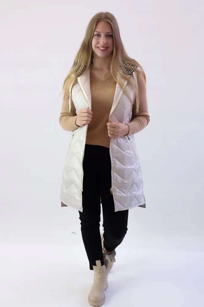 Dlouhá vesta s kapucí Béžová 44