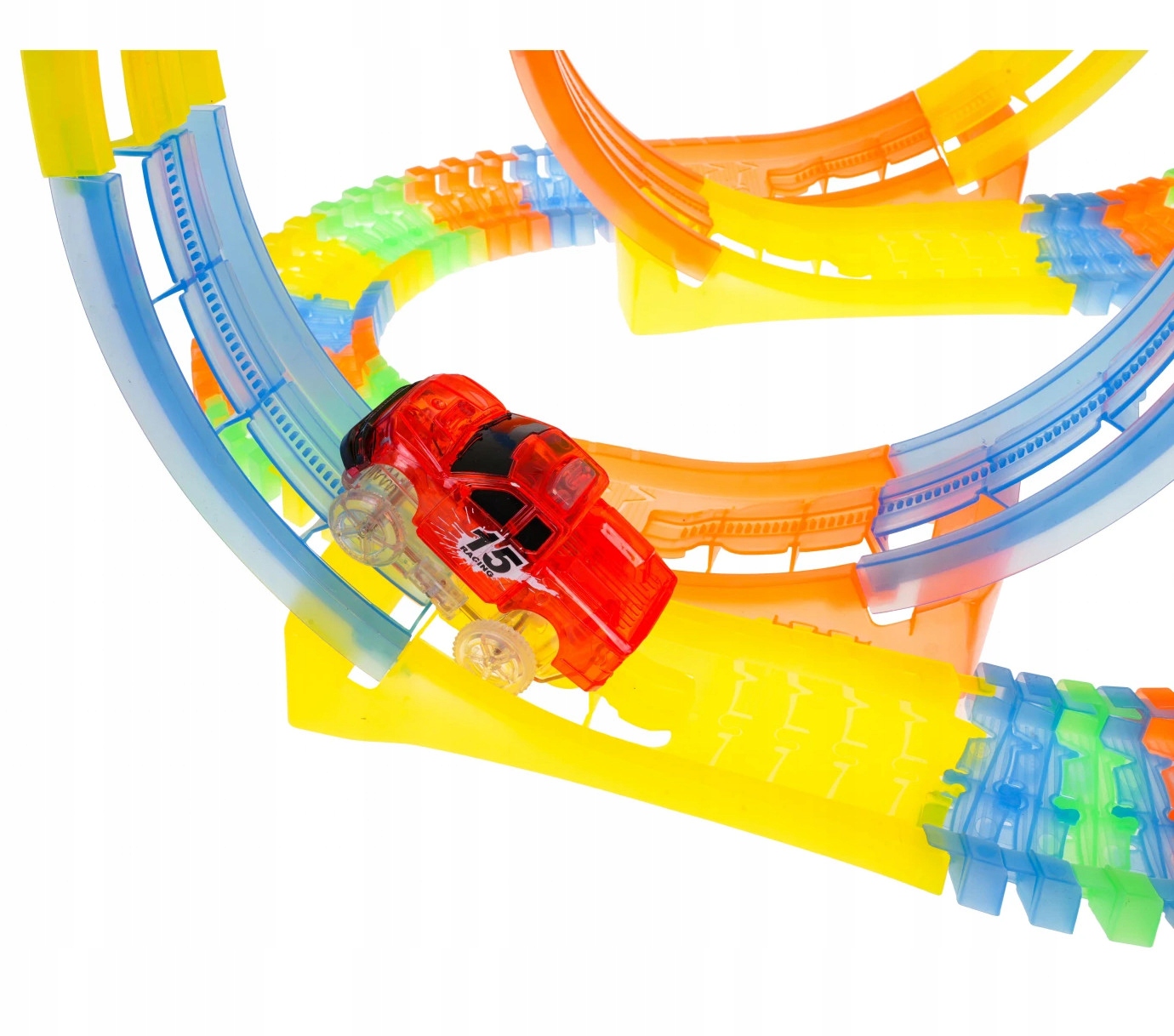 TOR ŚWIECĄCY W CIEMNOŚCI Z 3 PĘTLAMI + AUTKO Model TRACKS CAR