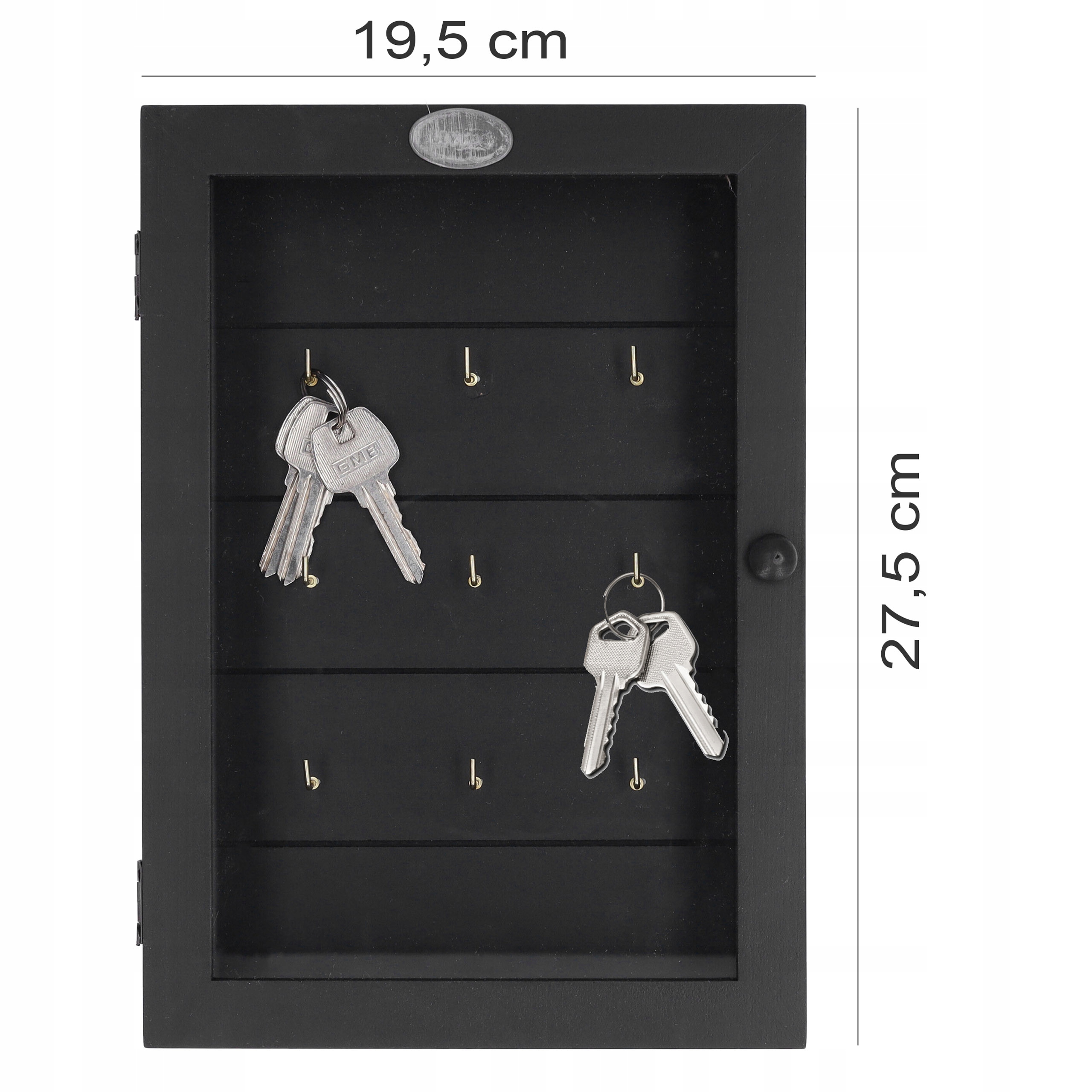 SKRZYNKA NA KLUCZE duża ścienna wieszak drewniana czarna 9 haczyków Marka inna