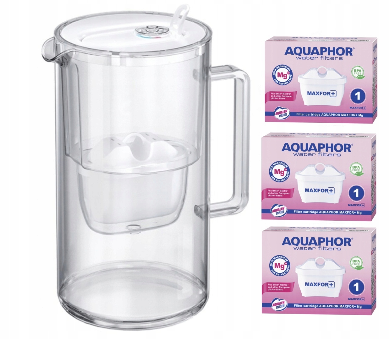 Dzbanek filtrujący szklany Aquaphor Glass 2,5l Biały 3 Maxfor+ Mg