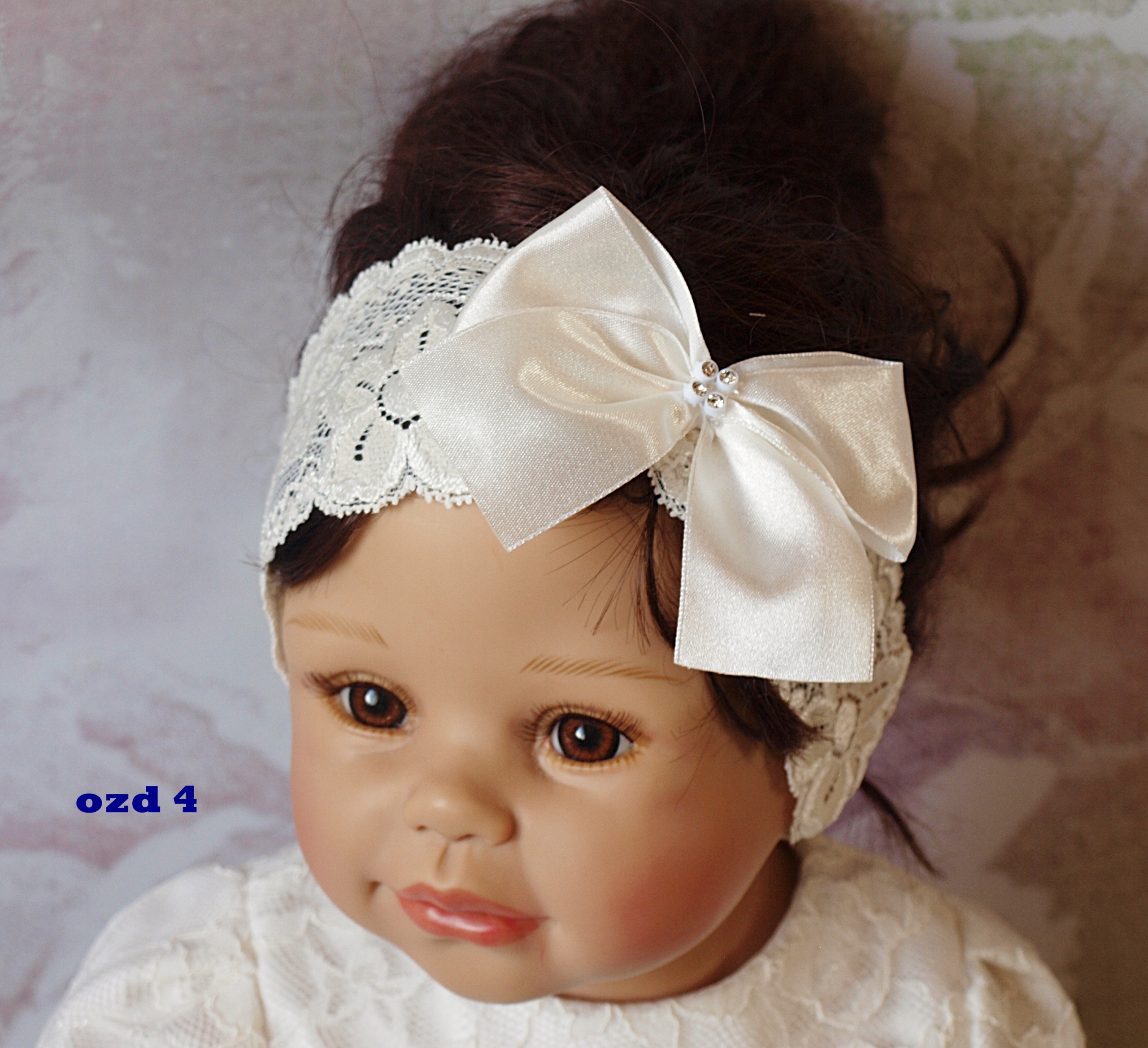 ŚLICZNA OPASECZKA NA CHRZEST Z KORONKI ECRU 62 Płeć Dziewczynki