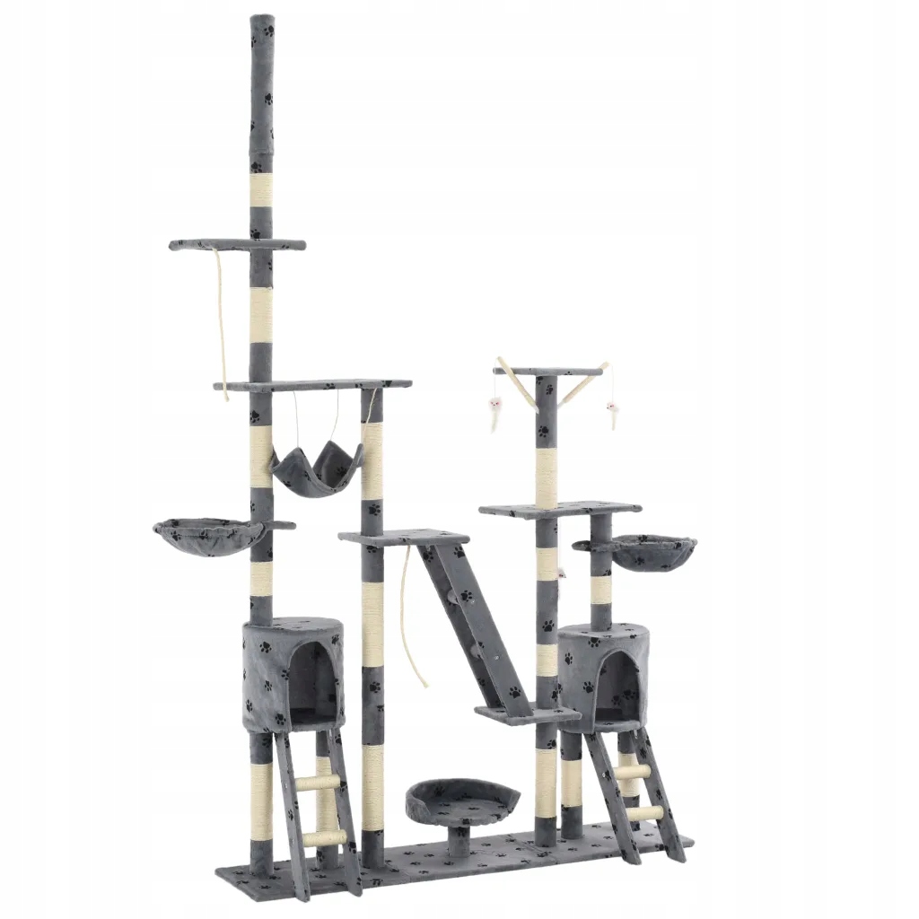 Levně vidaXL Škrabadlo pro kočky, sisalové sloupky, 230-250 cm, šedé s tlapkami