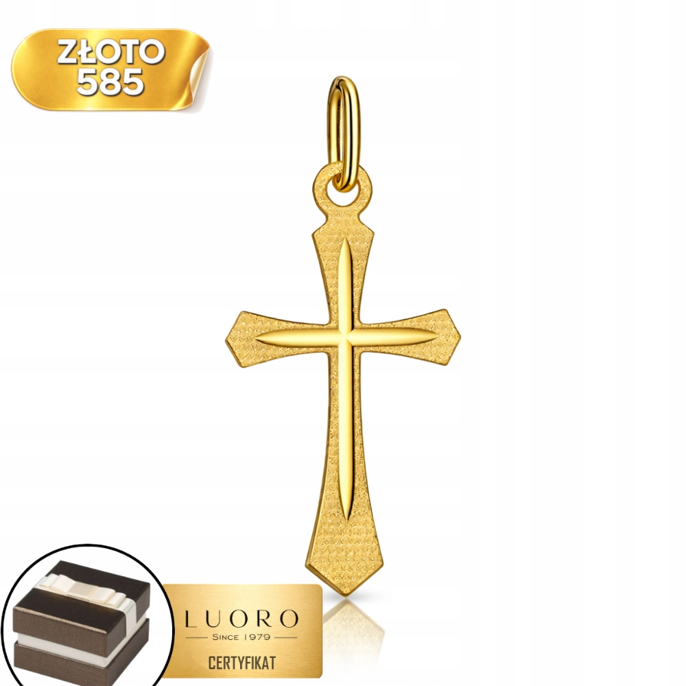 Křížek Zlatý 585 14K Drážkování 2,7 CM Elegantní Dárek