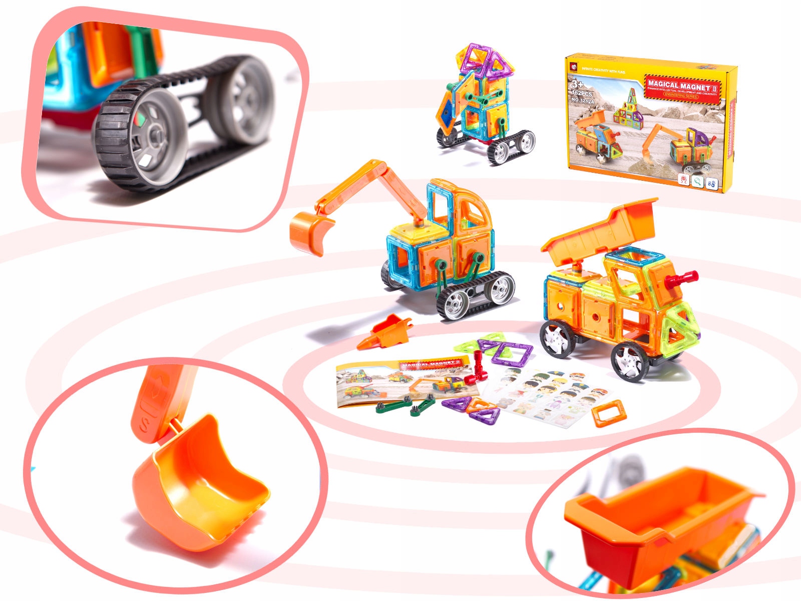 KLOCKI MAGNETYCZNE EDUKACYJNE MAGICAL MAGNET MAGNETIC STICKS 162 ELEMENTY