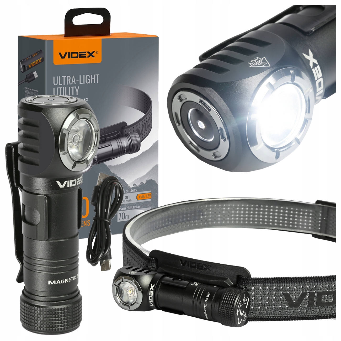 Latarka czołowa ręczna wielofunkcyjna 2w1 Led 10W 5000K wodoodporna IP68