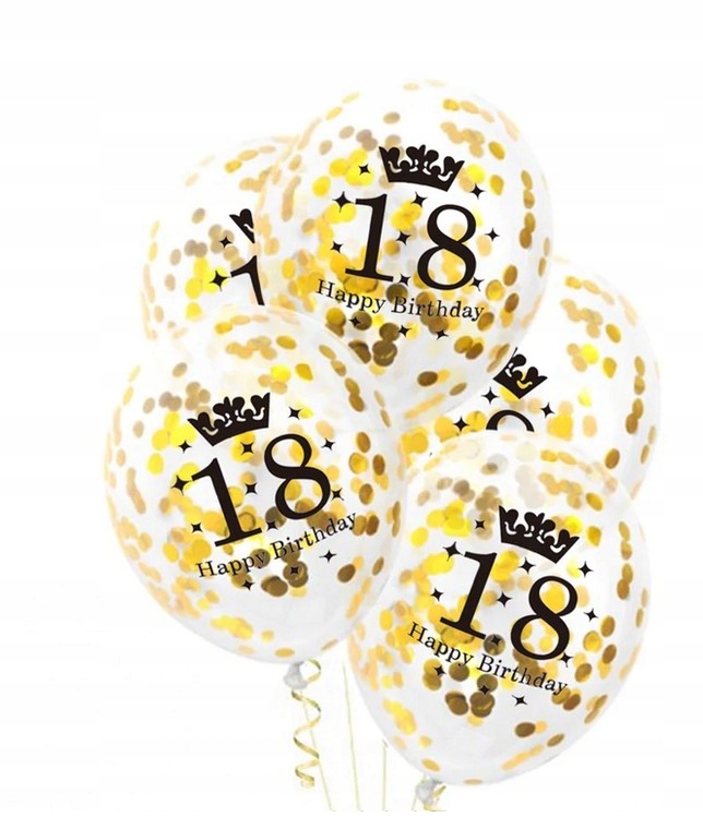 

Balony Złote Z Konfetti 18 Urodziny 6 Szt