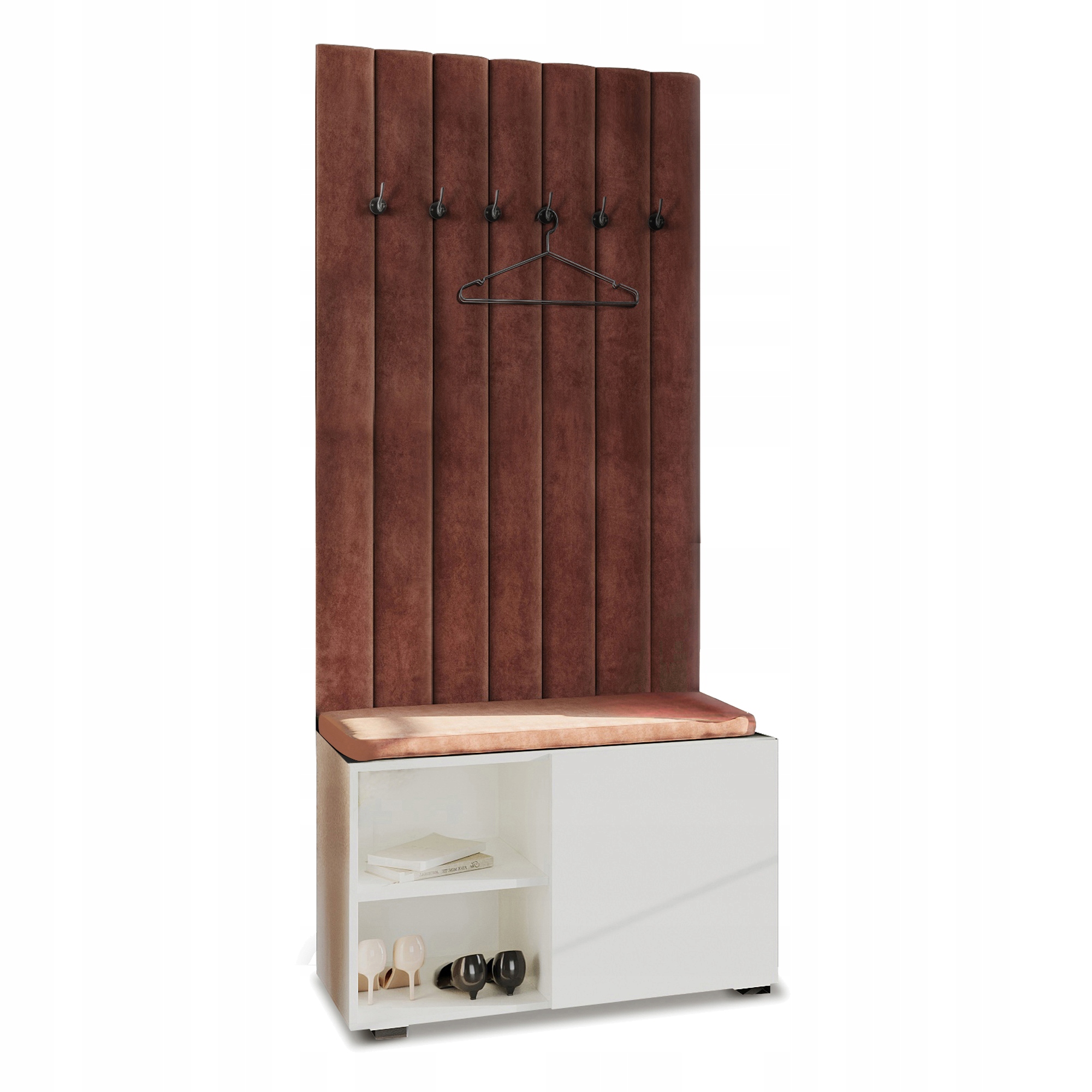 Šatní skříň do předsíně, věšák, sedák, panely, bílá Aria Pto Černá 63