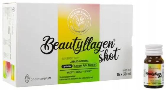 Beautyllagen Kolagen Shot Jabłko Limonka 15x30ml Zdrowe Włosy Skóra
