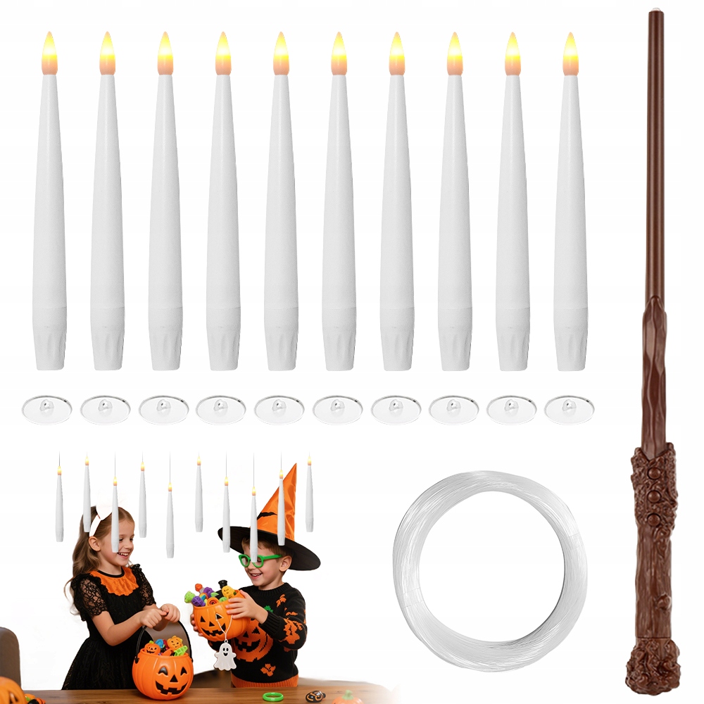 10 Plovoucích Led Svíček S Hůlkou, Závěsné Okenní Svíčky Na Halloween
