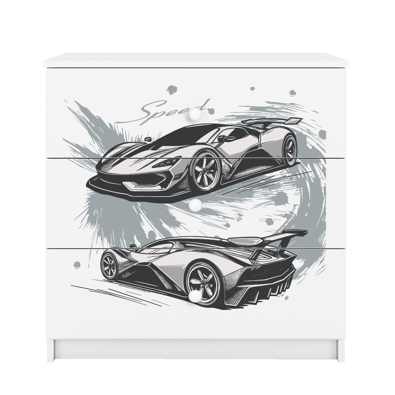 Komoda Babydreams bílá grafika Sportovní auto 80 cm