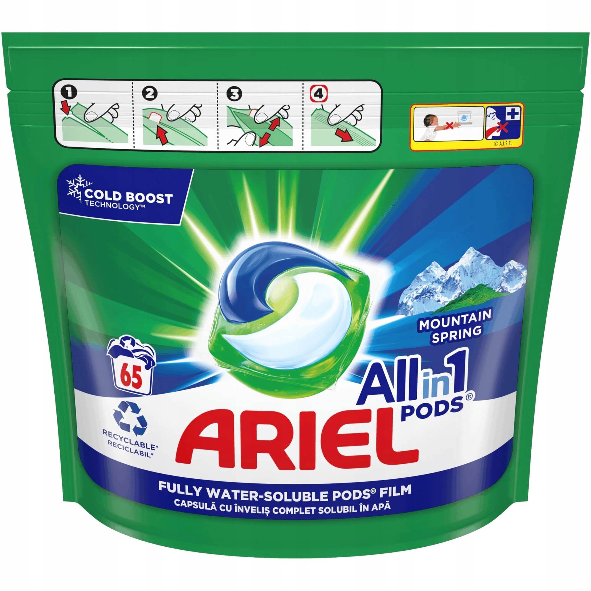 Levně Ariel 65 ks 3v1 Mountain Spring kapsle na praní