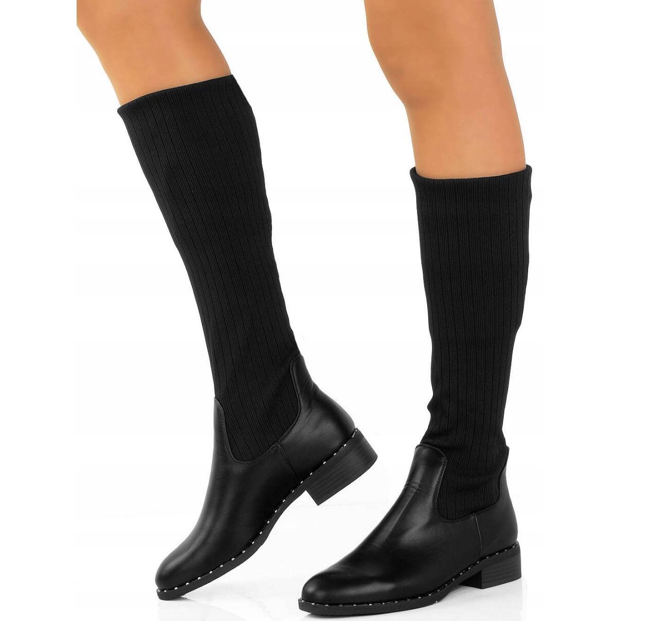 7026 CZARNE KOZAKI Z ELASTYCZNĄ CHOLEWKĄ DŁUGIE 39