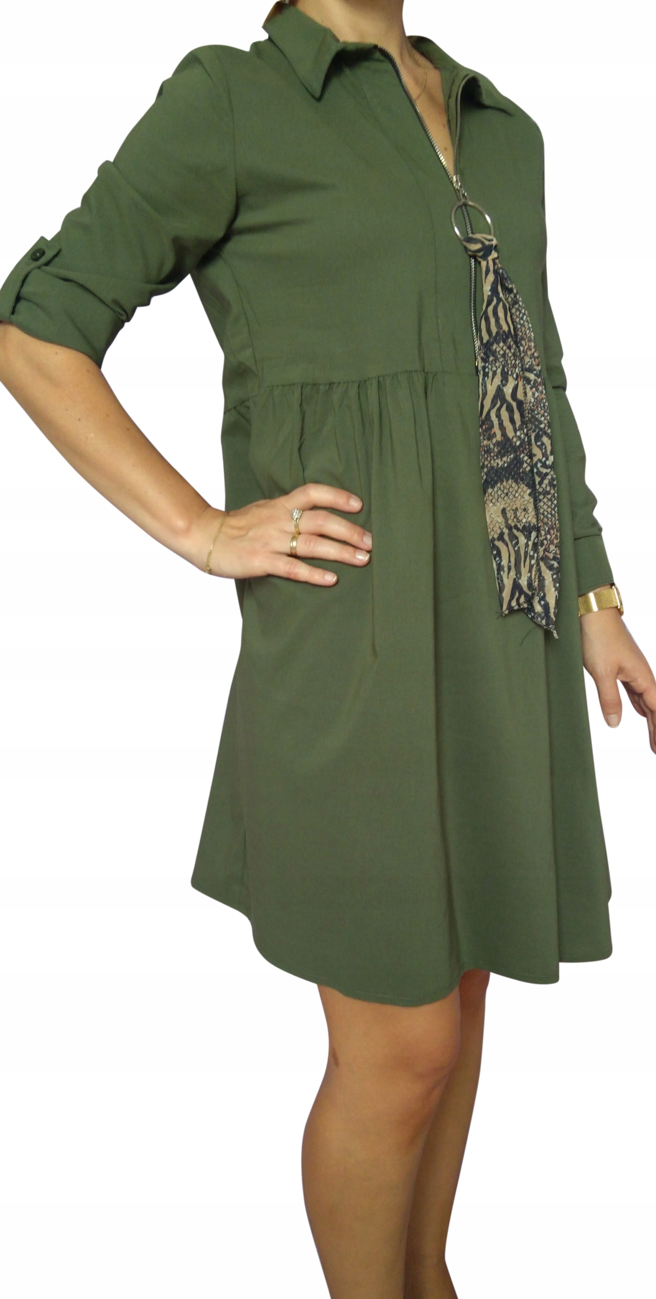 ZJAWISKOWA sukienko-koszula KHAKI HIT!!! Rękaw rękaw 3/4