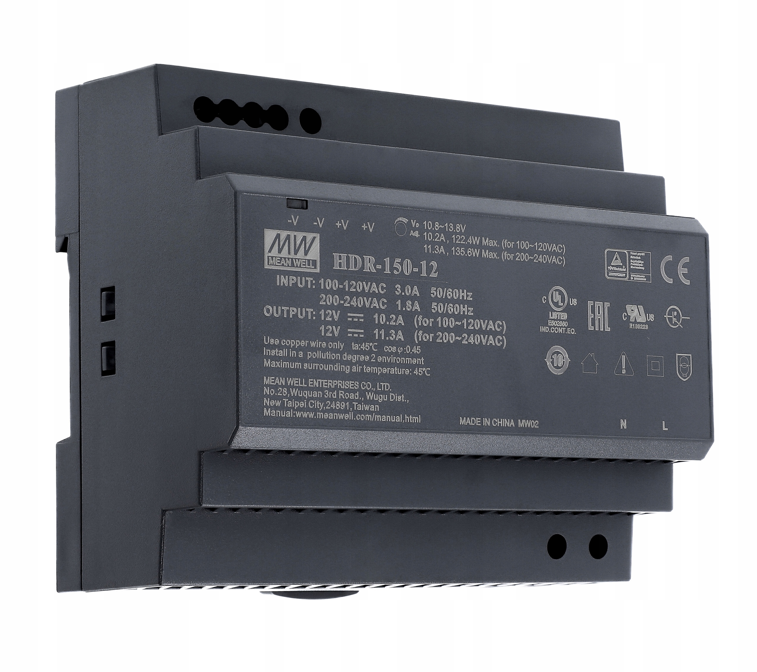 

Zasilacz Din 12V 11,3A 135W Mean Well HDR-150-12