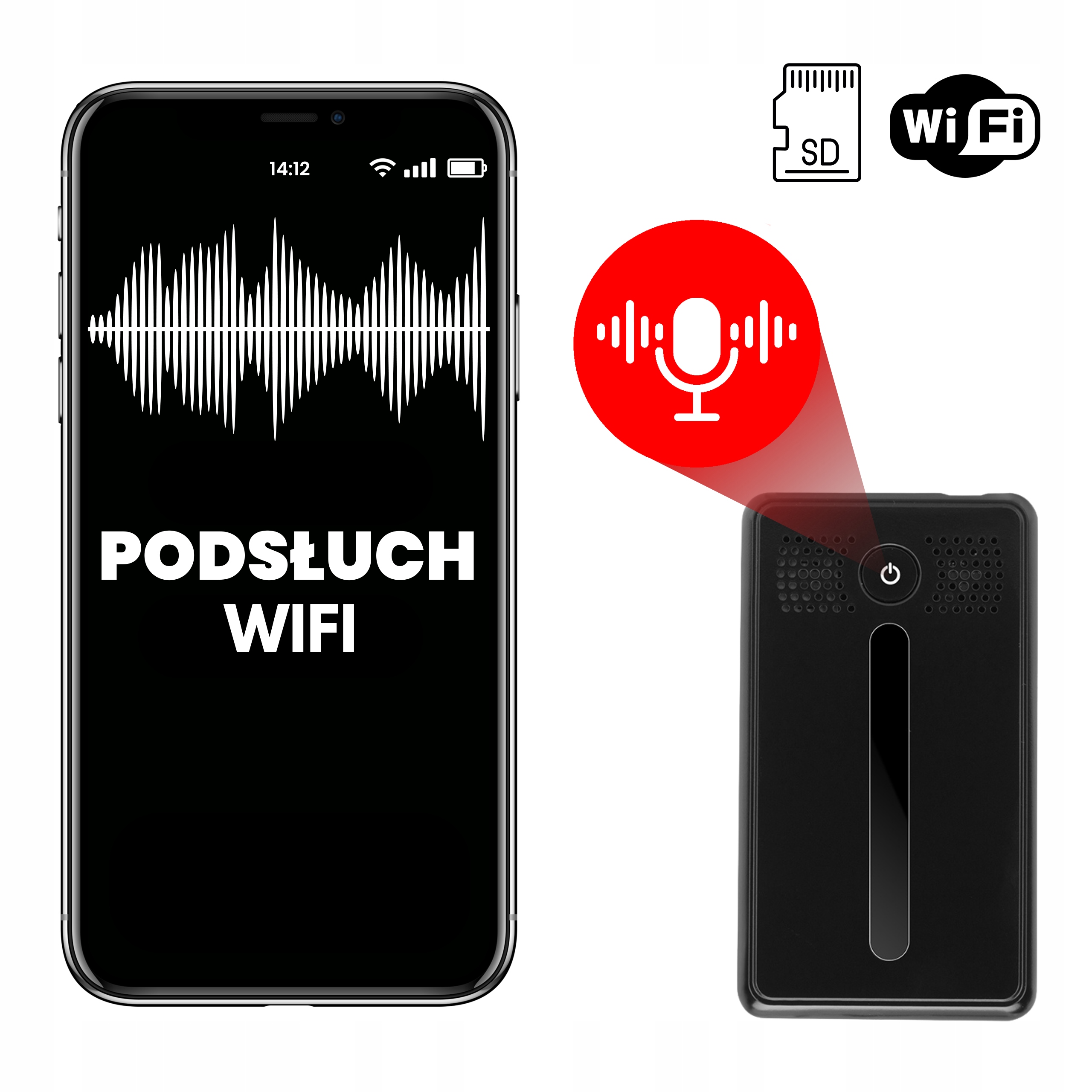 Odposlech Vzdálený Diktafon Wifi Nahrávání Detekce Živého Hlasu MKAR02