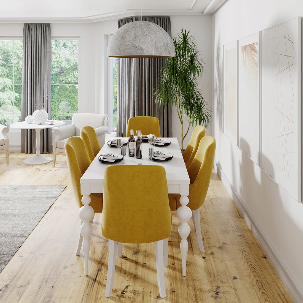 Stół biały kule tłoczone zdobiony matowy GLAMOUR Kształt blatu prostokątny