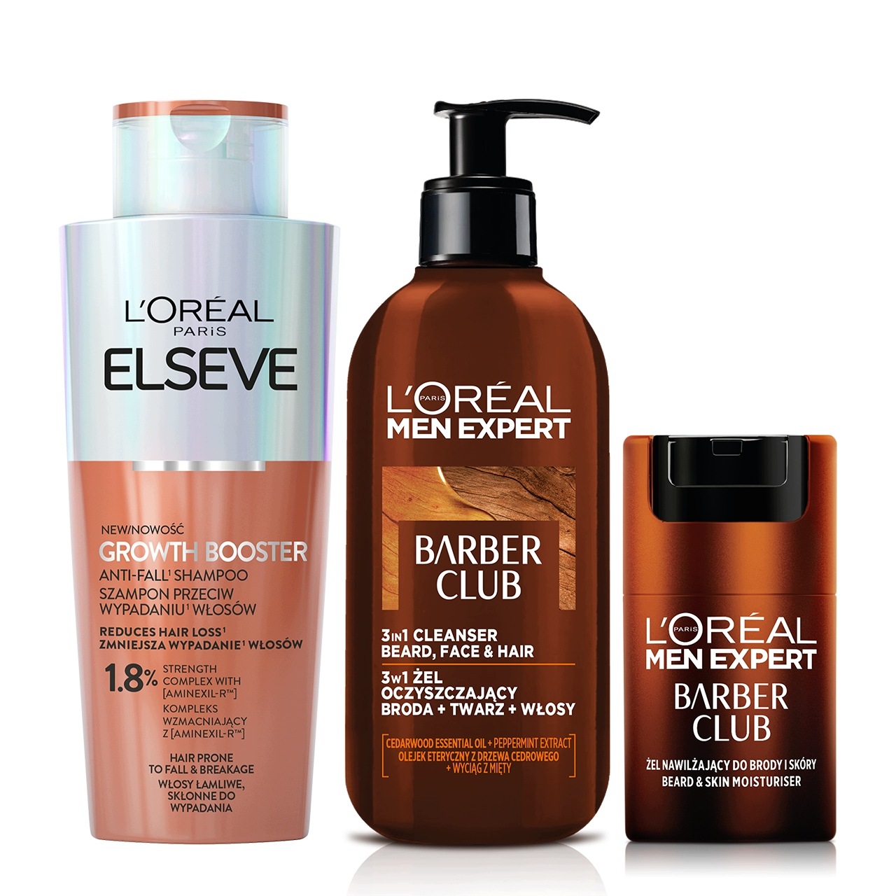 Zestaw L'Oréal Growth Booster Szampon Żel Twarzy i Brody Mycie i Odżywienie