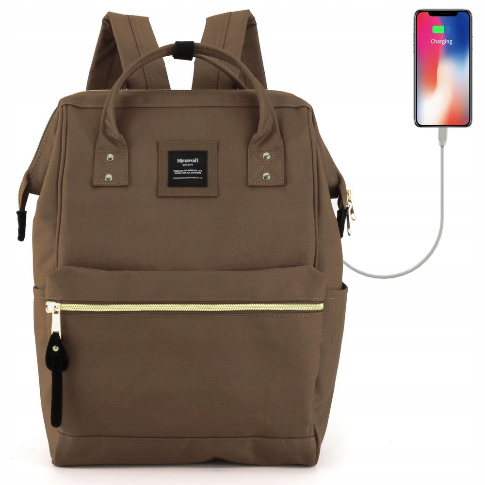 Damski plecak szkolny na laptopa 13,3" Himawari 9001 Usb #35 ciemnobrązowy