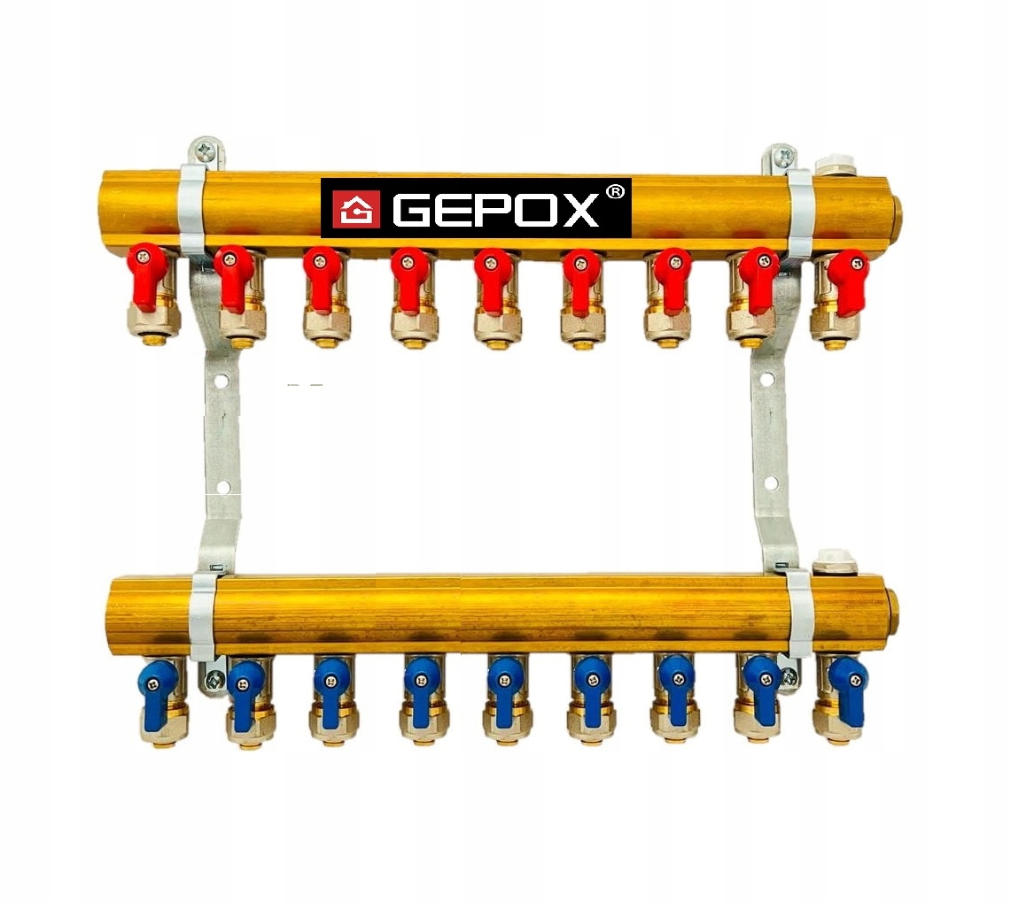Rozdělovač C.o. 9 okruhů Gepox ventily Pex odvzdušňovače pro ohřívače