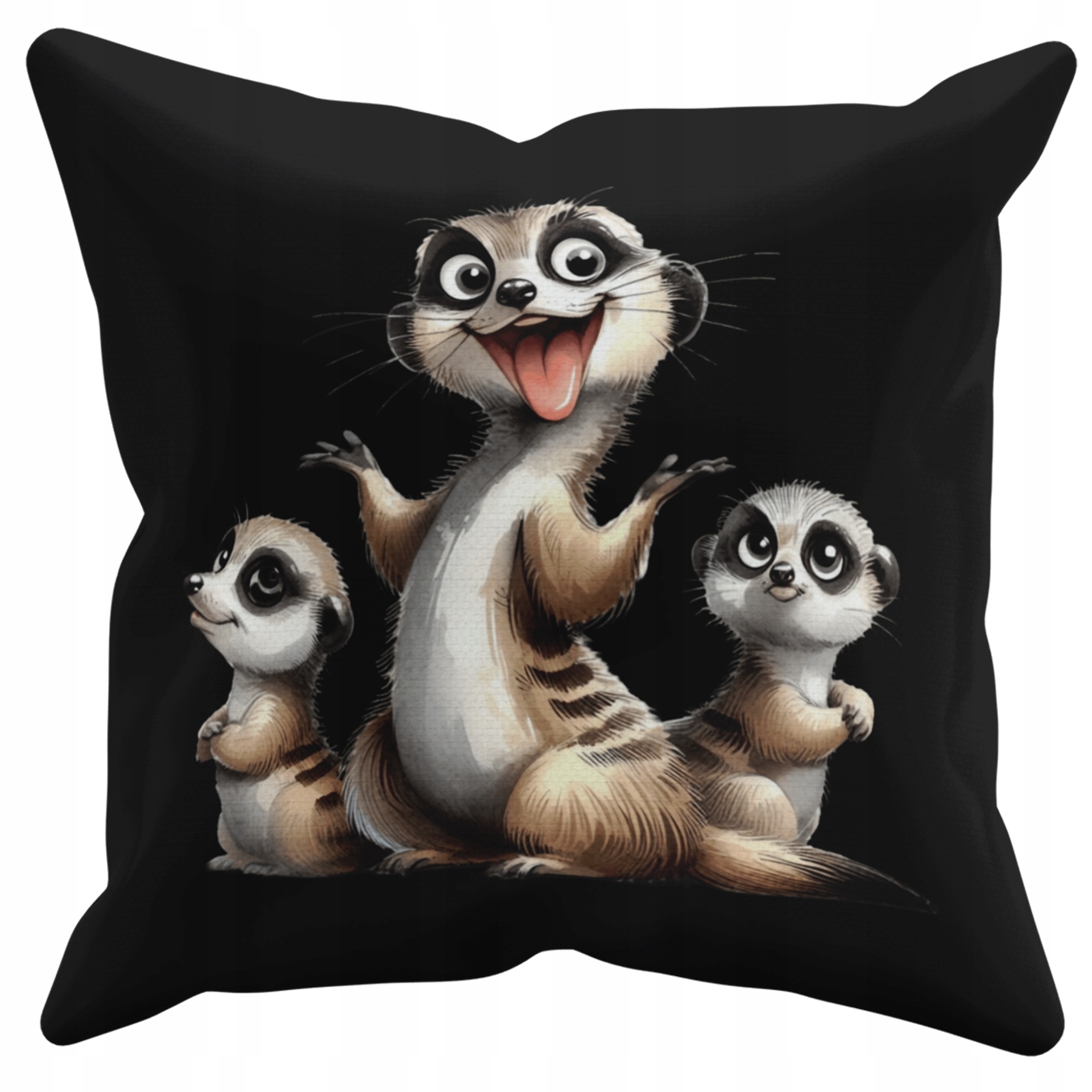 POSZEWKA NA PODUSZKĘ JAŚKA DO PRZEDSZKOLA SURYKATKI + IMIĘ GRATIS Kolor dominujący czerń