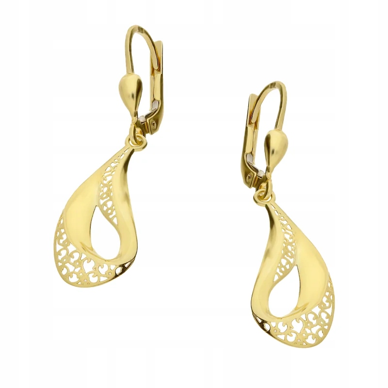 Zlaté náušnice 585 pro ženy, módní visící prolamované kapky, jako dárek 2/03