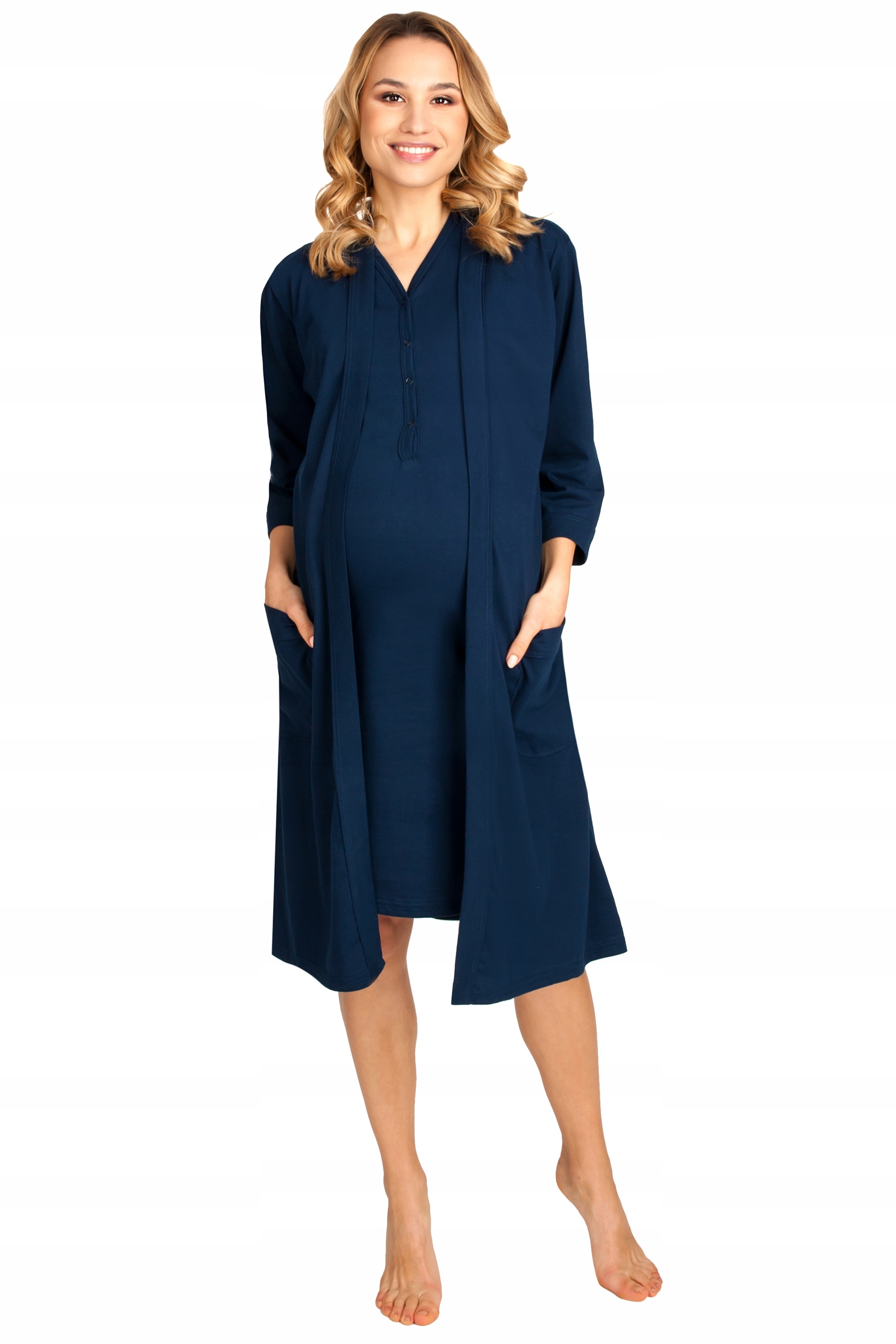 KOSZULA DO KARMIENIA SZLAFROK CIĄŻOWY KOMPLET Rękaw krótki rękaw