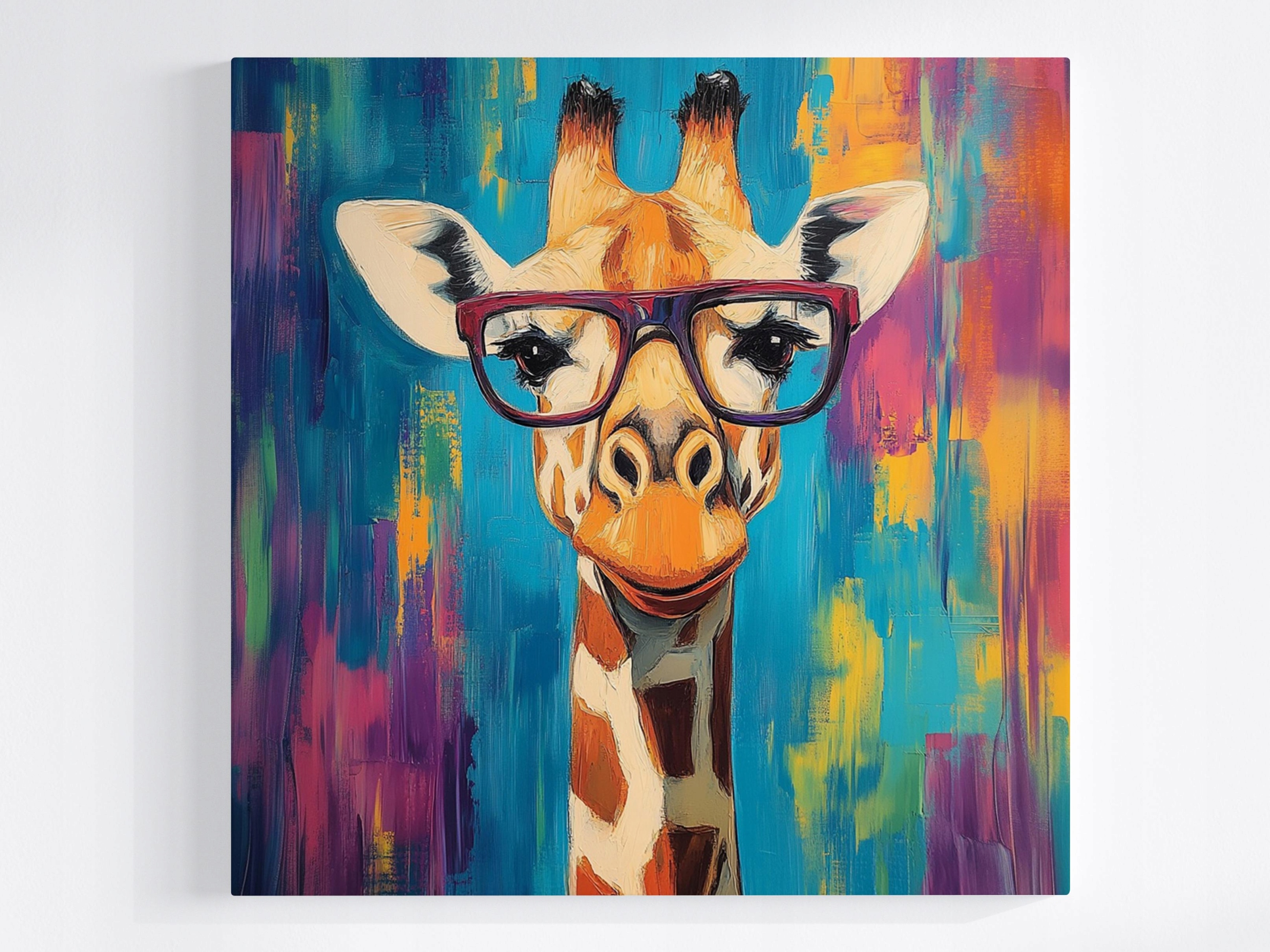 Obraz Na Plátně Canvas Portrét Žirafa Brýle Pop-art Hipster Funky 80x80
