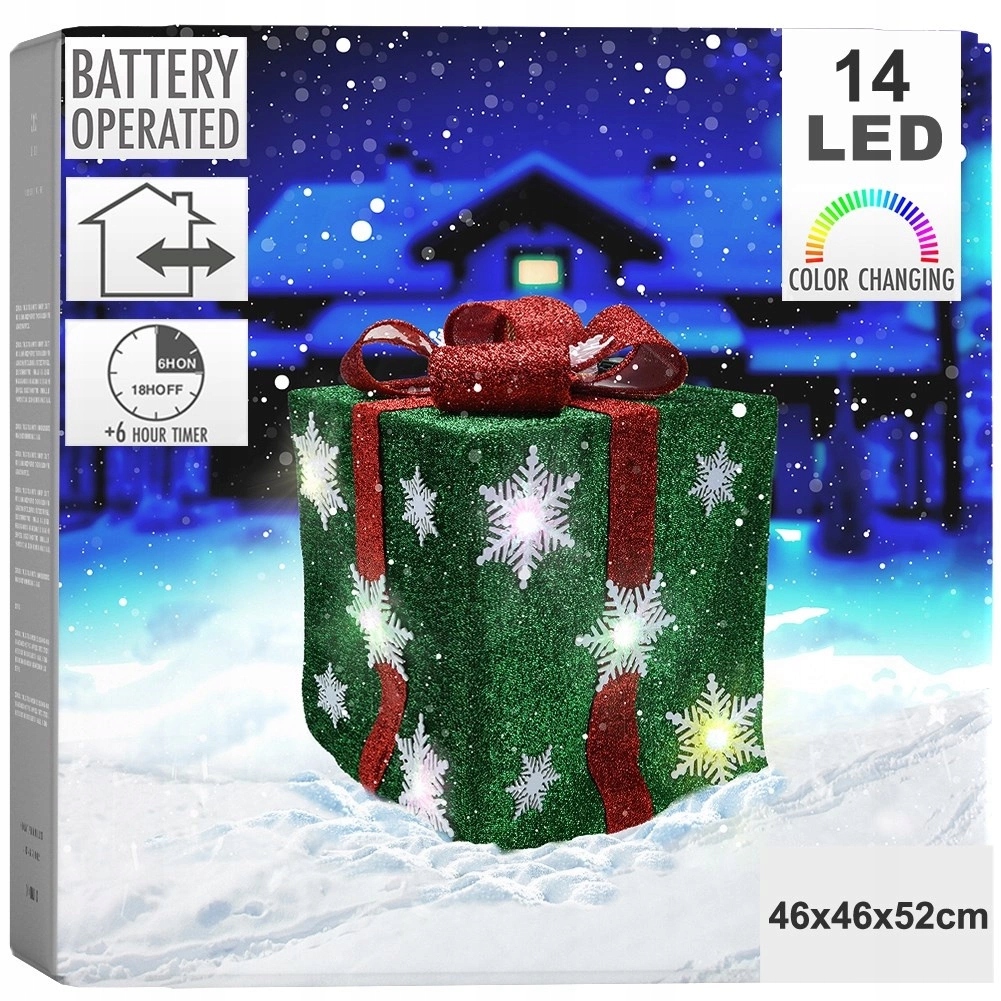 Dárek Svítící vánoční Led zelený časovač Dekorace 46 cm Vilde
