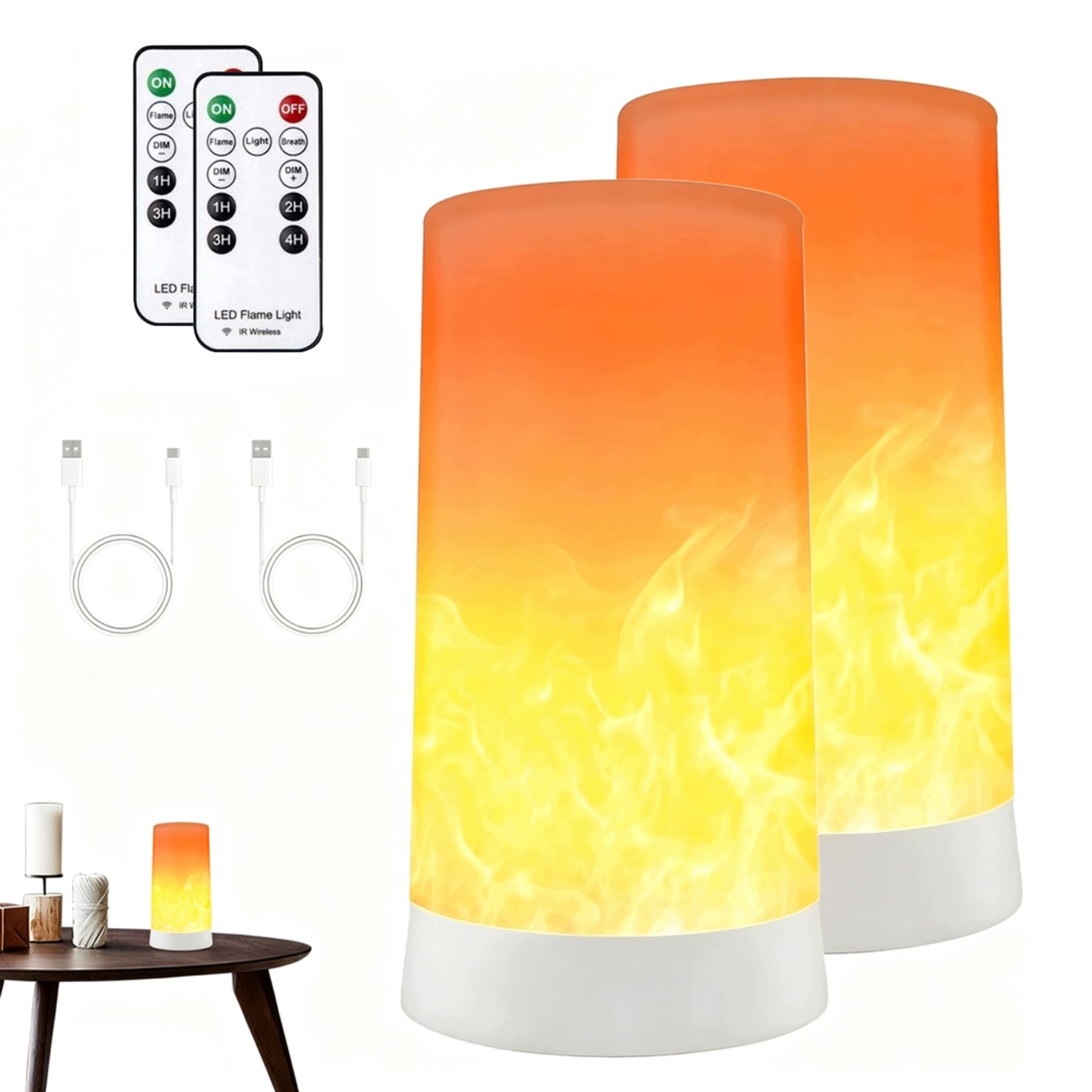 2x Led Světlo S Efektem Plamene Plamenová Lampa S Usb Akumulátorem
