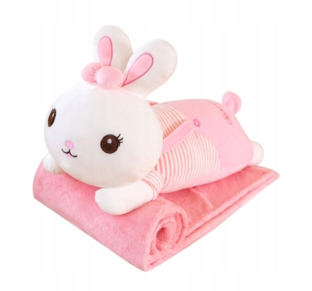 

Maskotka Poduszka Królik Różowy W Paski Koc 3w1