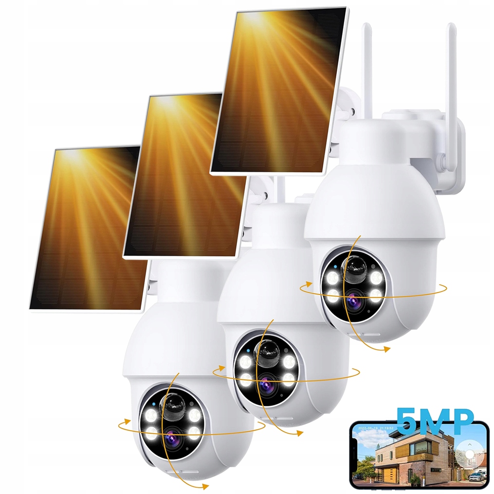 5MPX Venkovní Otočná Solární Kamera Ip Wifi 4x Zoom Alarm 5000MAH 3ks
