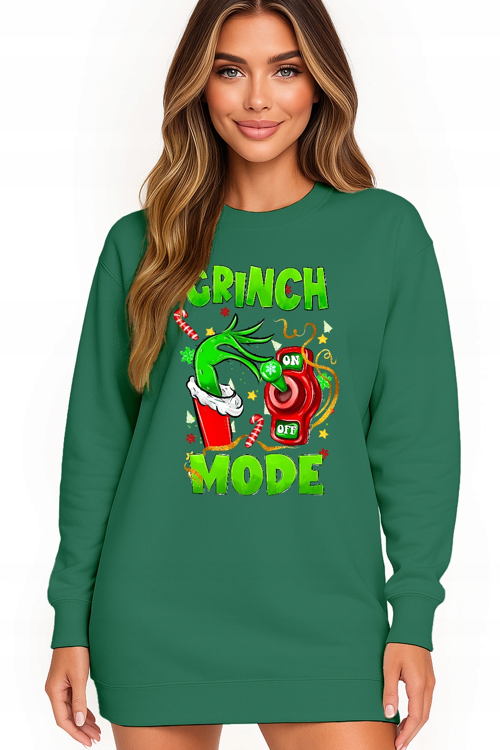Mikina Vánoční Oversize Šaty Grinch Mode On Dárek Vánoce M
